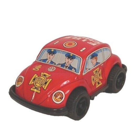 Volkswagon VW Fire Chief Beetle Tinplate Friction (Worn) Vintage Red Japan